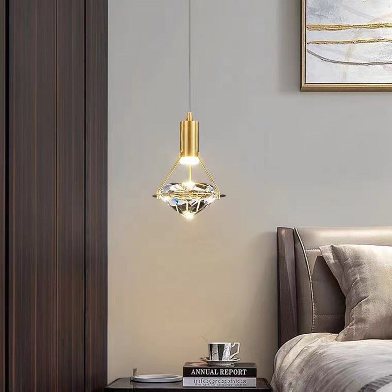 Bedside Chandelier In Bedroom Postmodern Luxury All Copper Diamond Crystal