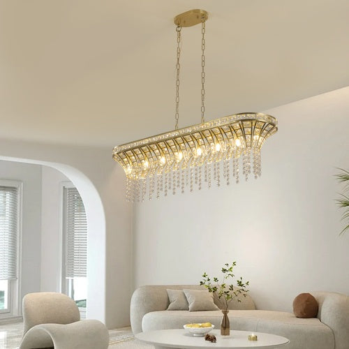 Modern Champagne Gold Kitchen Island Lamp - Oval Crystal Ceiling Chandelier Unavailable Platform- Temu