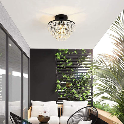 Modern Small Crystal Ceiling Light Fixture Mini Black Semi Flush Mount