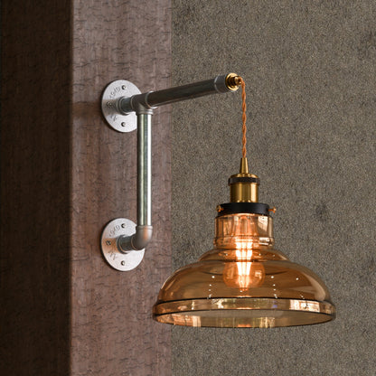 Industrial conduit Straight pipe with amber glass shade Wall Light kit