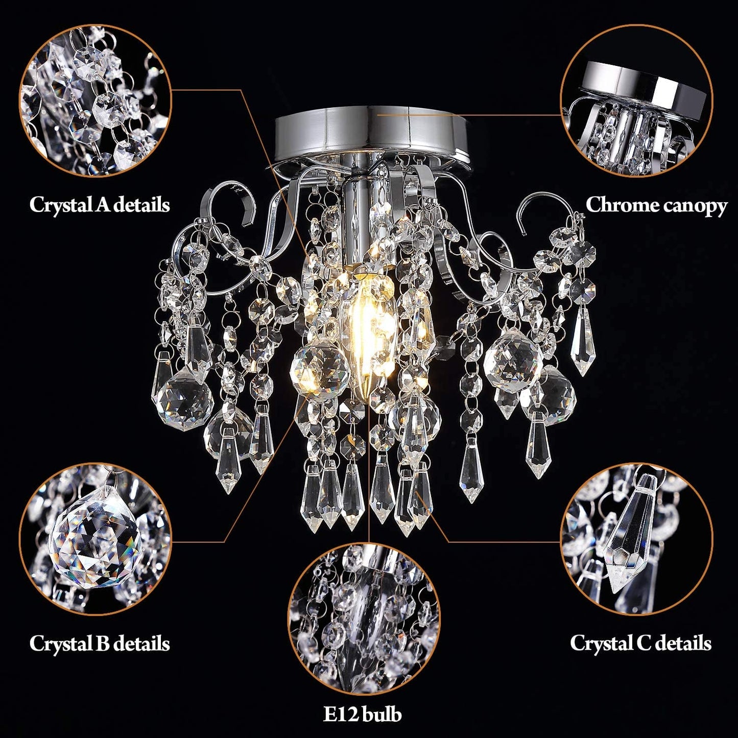 Small Crystal Chandelier Flush Mount Ceiling Light Fixtures Modern