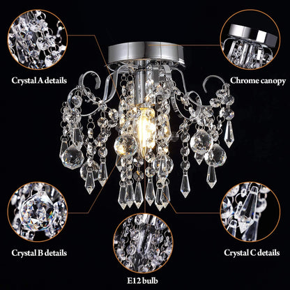 Small Crystal Chandelier Flush Mount Ceiling Light Fixtures Modern