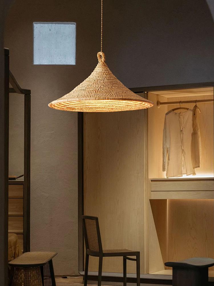 Japanese Style Chandelier Vintage Bed & Breakfast Rattan Straw Hat Chandelier