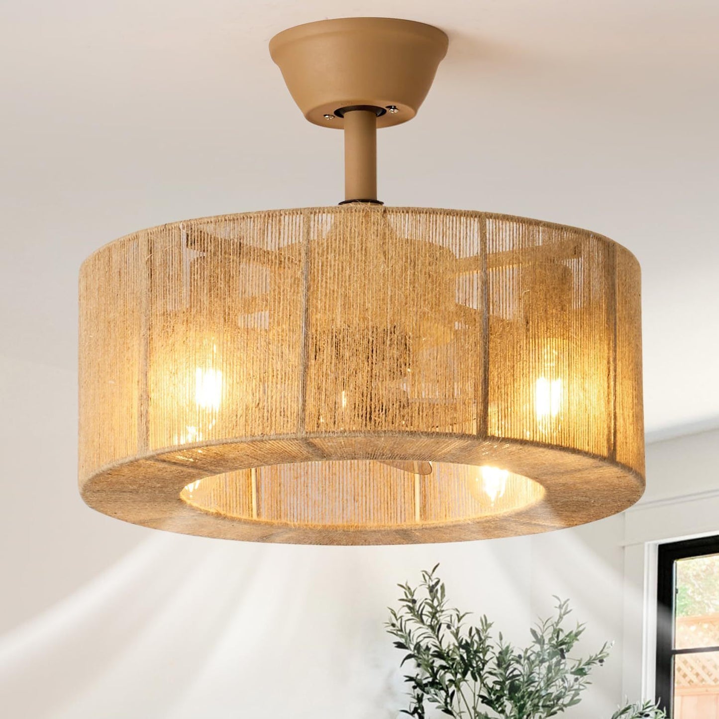 Rattan Weaving Fan Lamp Retro Living Room Restaurant Bedroom Light