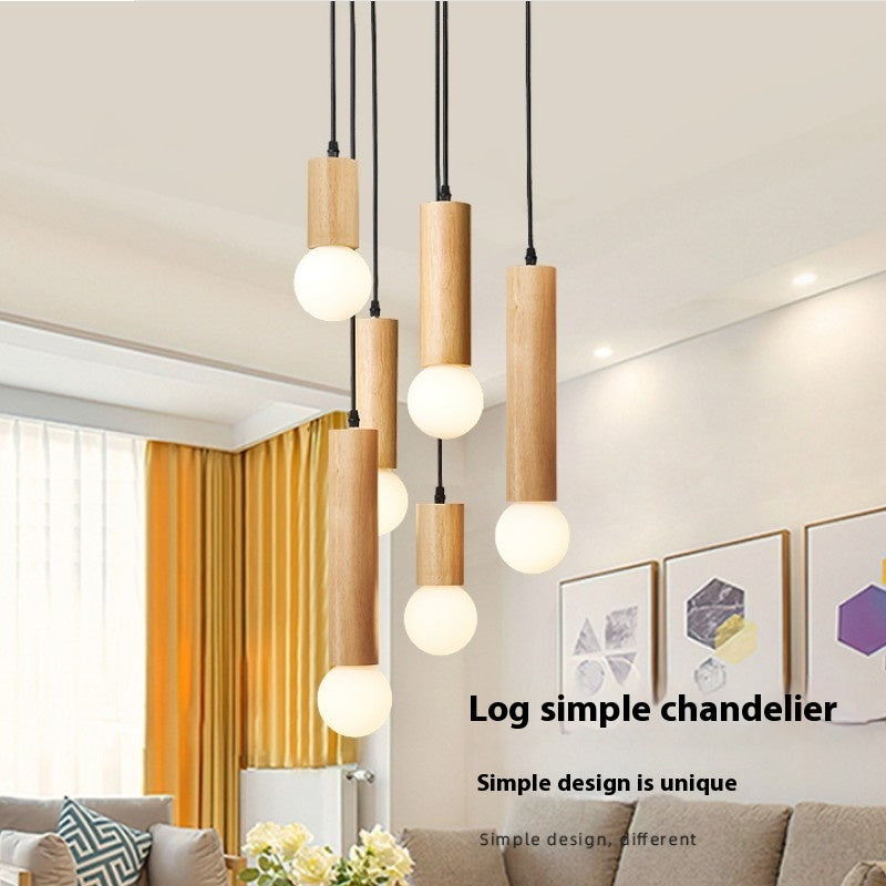Wood Chandelier Restaurant Bar Stairs Simple Modern Creative Lamp