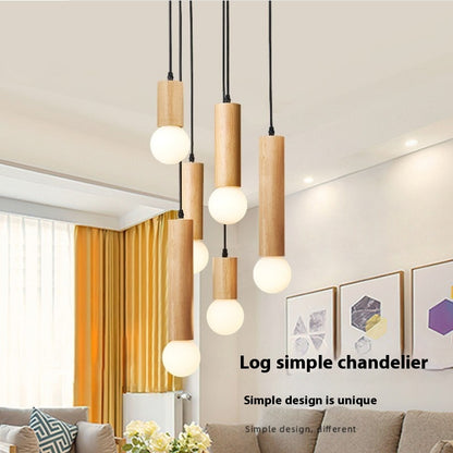 Wood Chandelier Restaurant Bar Stairs Simple Modern Creative Lamp
