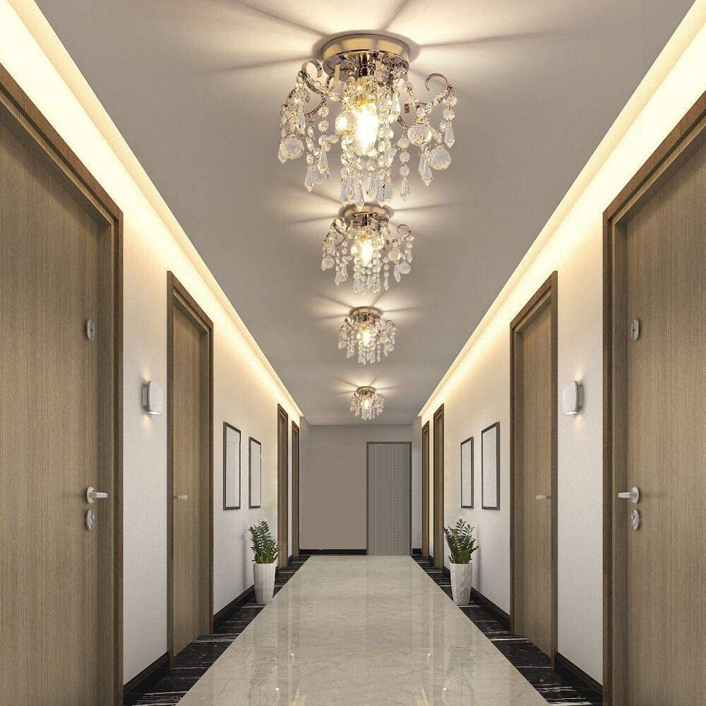 Small Crystal Chandelier Flush Mount Ceiling Light Fixtures Modern