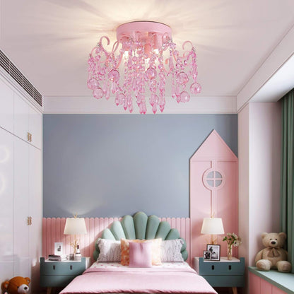 Small Pink Crystal Chandelier Semi Flush 3-Light