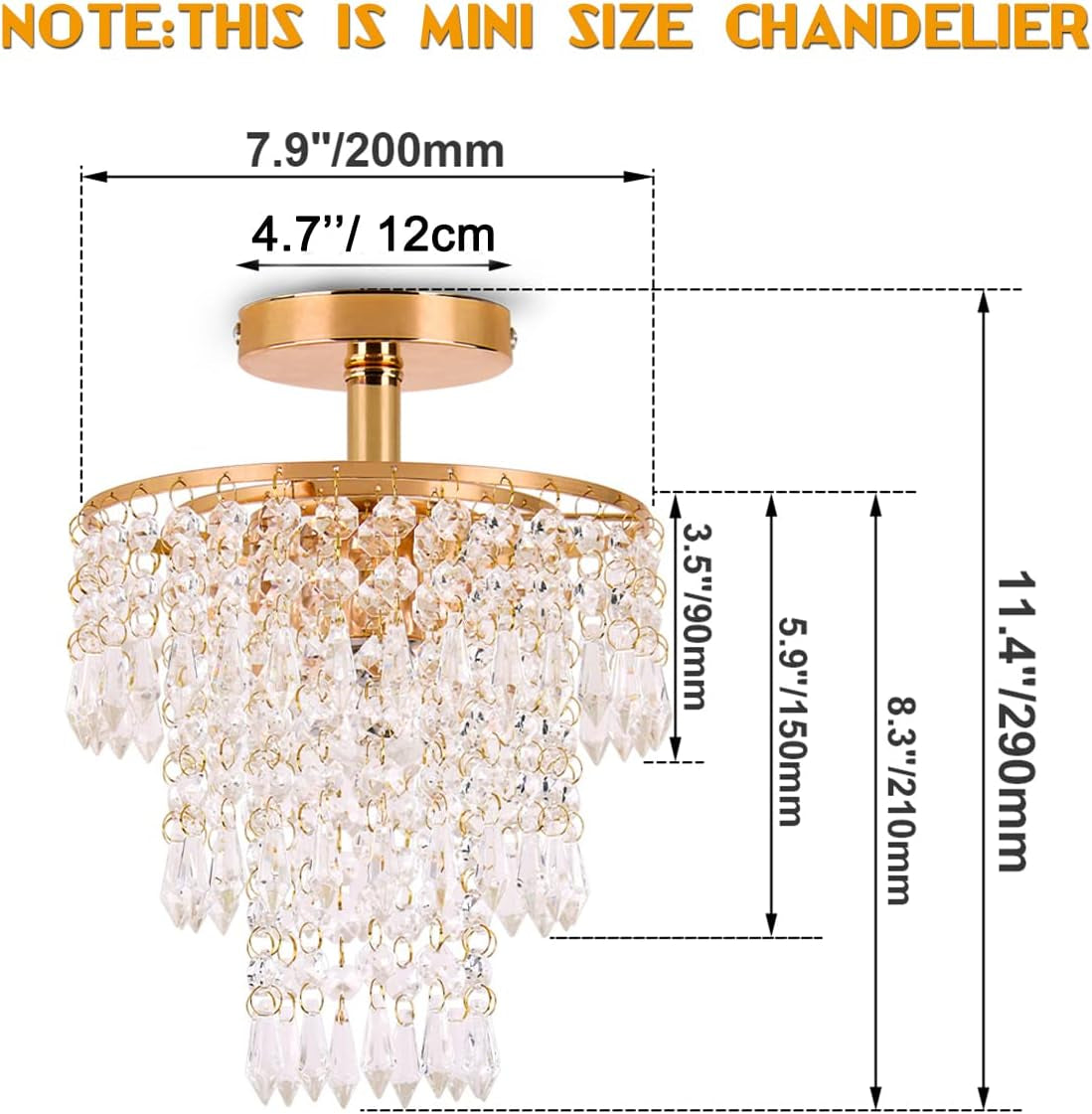 Mini Size Crystal Chandelier Modern Flush Mount Ceiling Light 3 Tiers