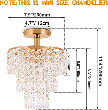Mini Size Crystal Chandelier Modern Flush Mount Ceiling Light 3 Tiers