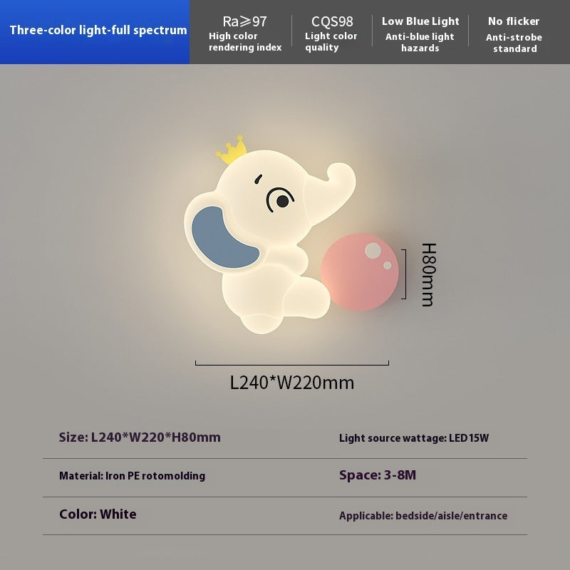 Cream Cartoon Elephant Kids Wall Light