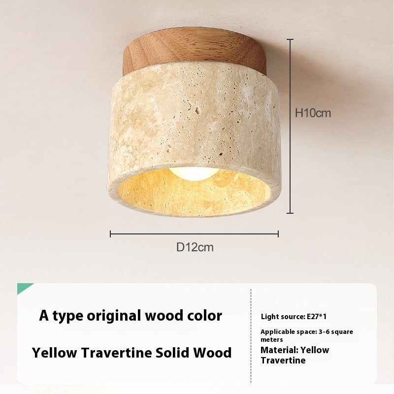 Yellow Cave Stone Wooden Silent Wind Ceiling Lamp