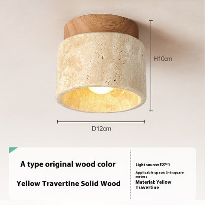 Yellow Cave Stone Wooden Silent Wind Ceiling Lamp