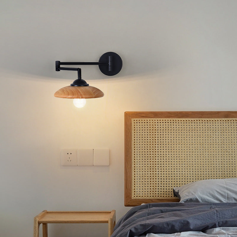 Nordic Wood Grain Retractable Rocker Arm Wall Lamp