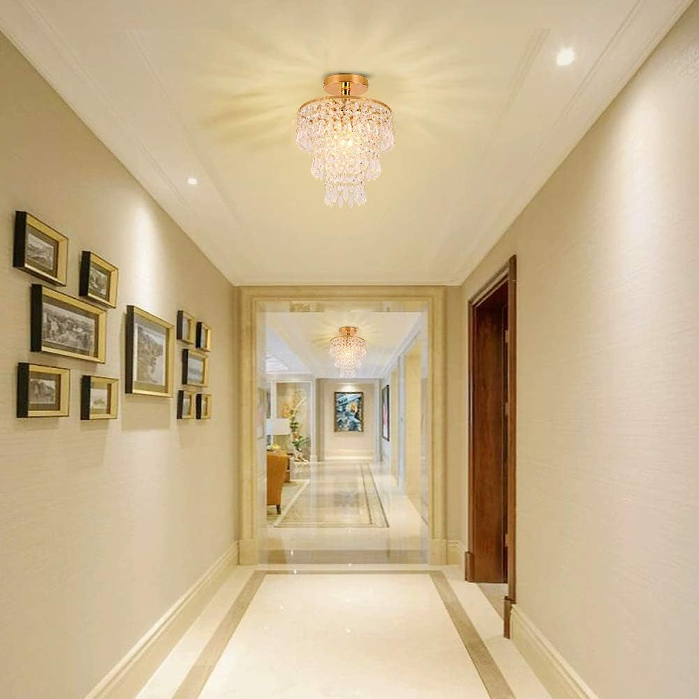 Mini Size Crystal Chandelier Modern Flush Mount Ceiling Light 3 Tiers