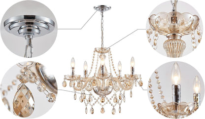 Champagne Crystal Chandelier 5 Light Modern Bedroom