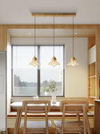 Wood Glass Three-Head Nordic Pendant Chandelier