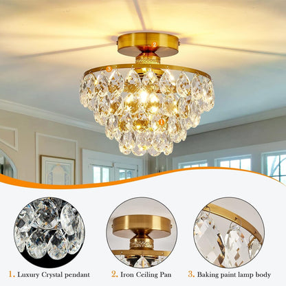 Modern E26 Small Crystal Chandelier Semi Flush Mount Ceiling Light
