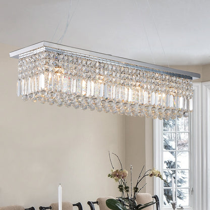Modern Crystal Chandelier for Dining Room 8-Light White Rectangle