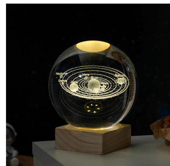 Carved 3D Crystal Ball Square Bottom Night Light Desktop Decoration