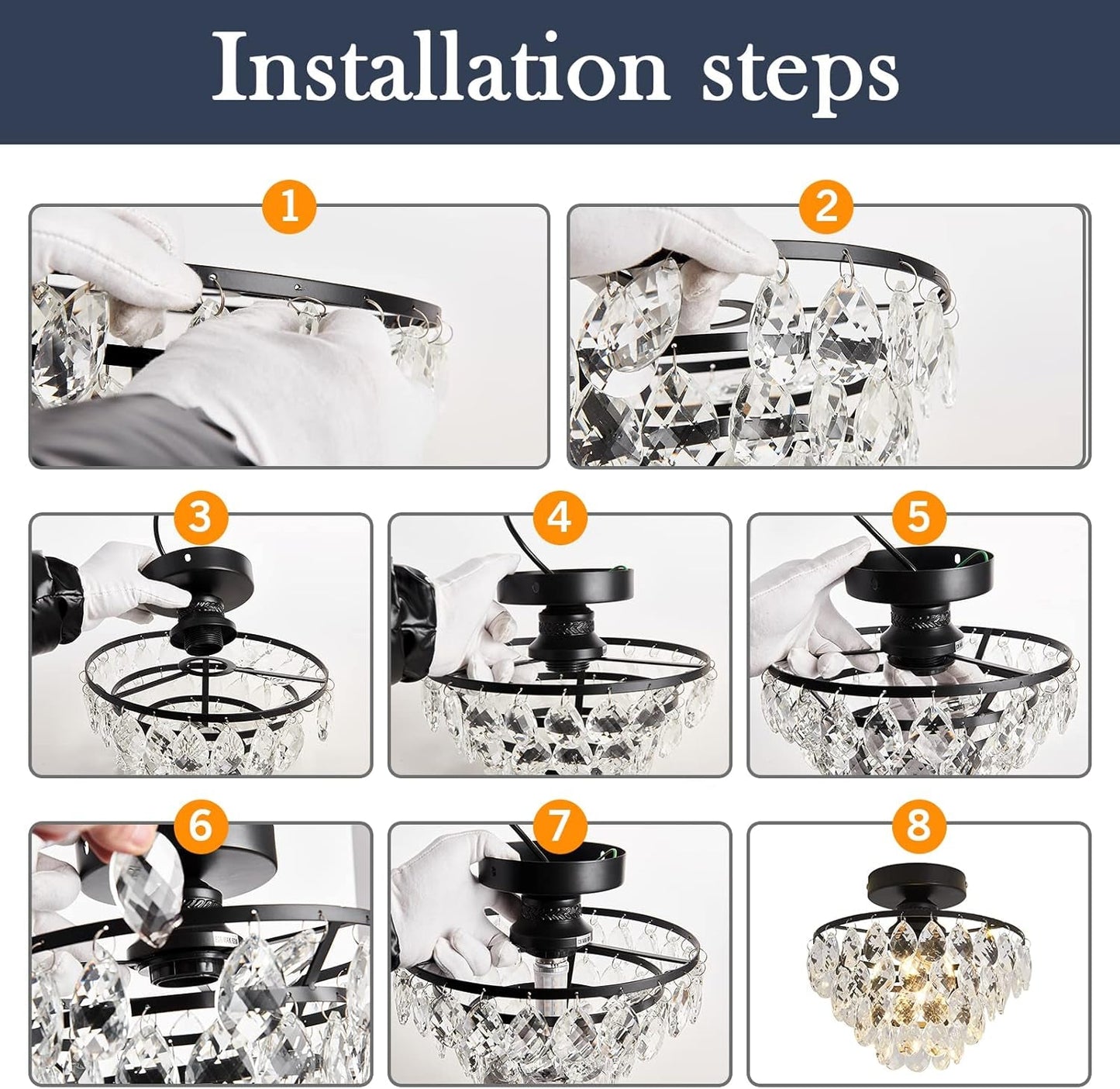 Modern E26 Small Crystal Chandelier Semi Flush Mount Ceiling Light