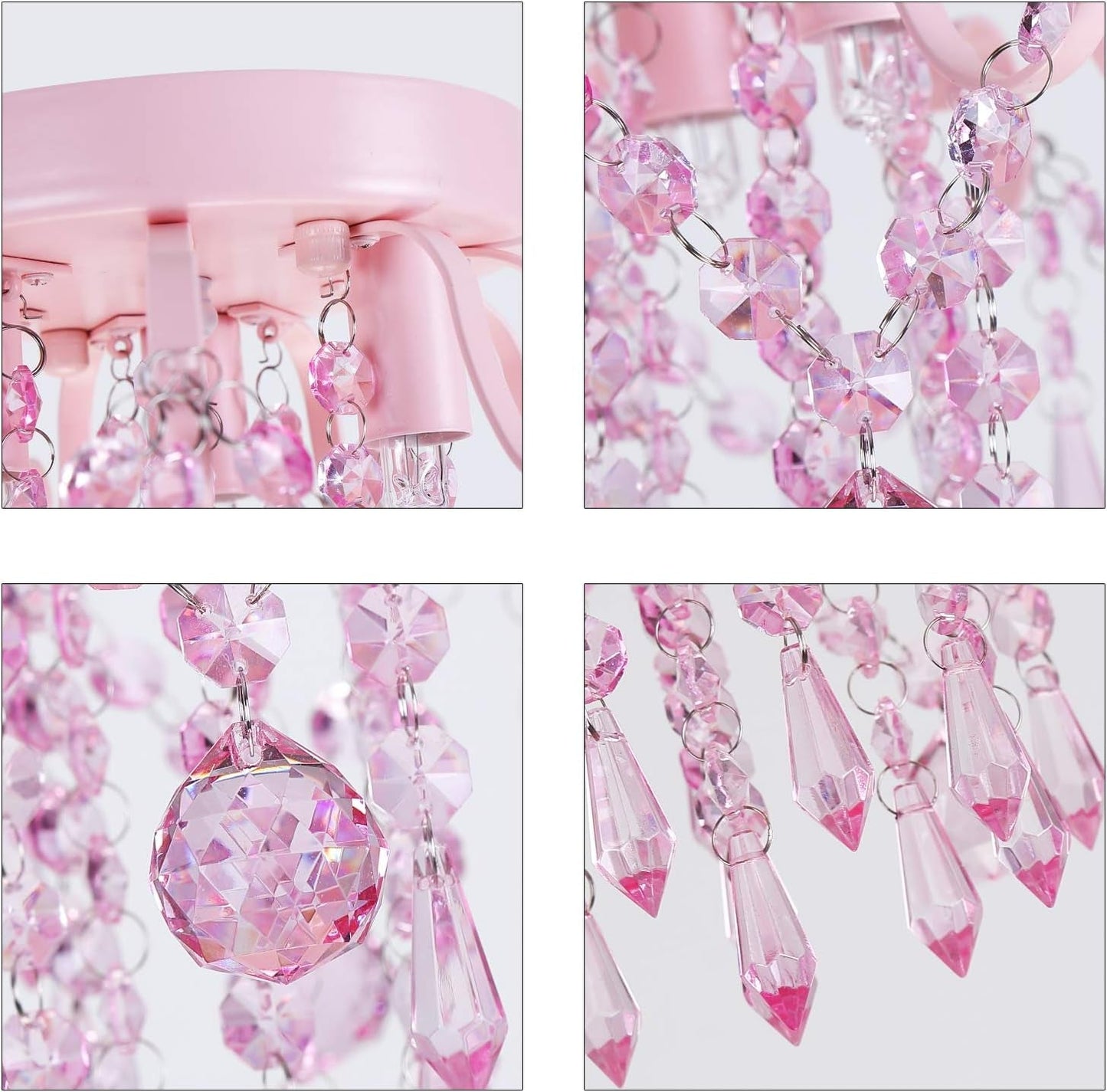 Small Pink Crystal Chandelier Semi Flush 3-Light