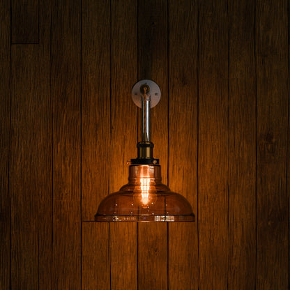 Industrial conduit Straight pipe with amber glass shade Wall Light kit