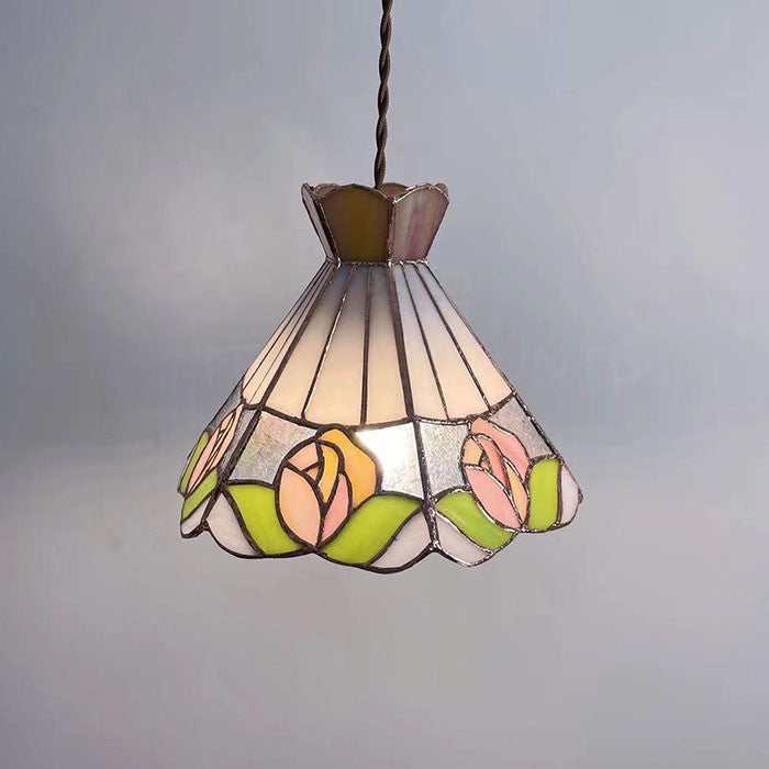 Rose Blue Stained Glass Pendant Light - Retro