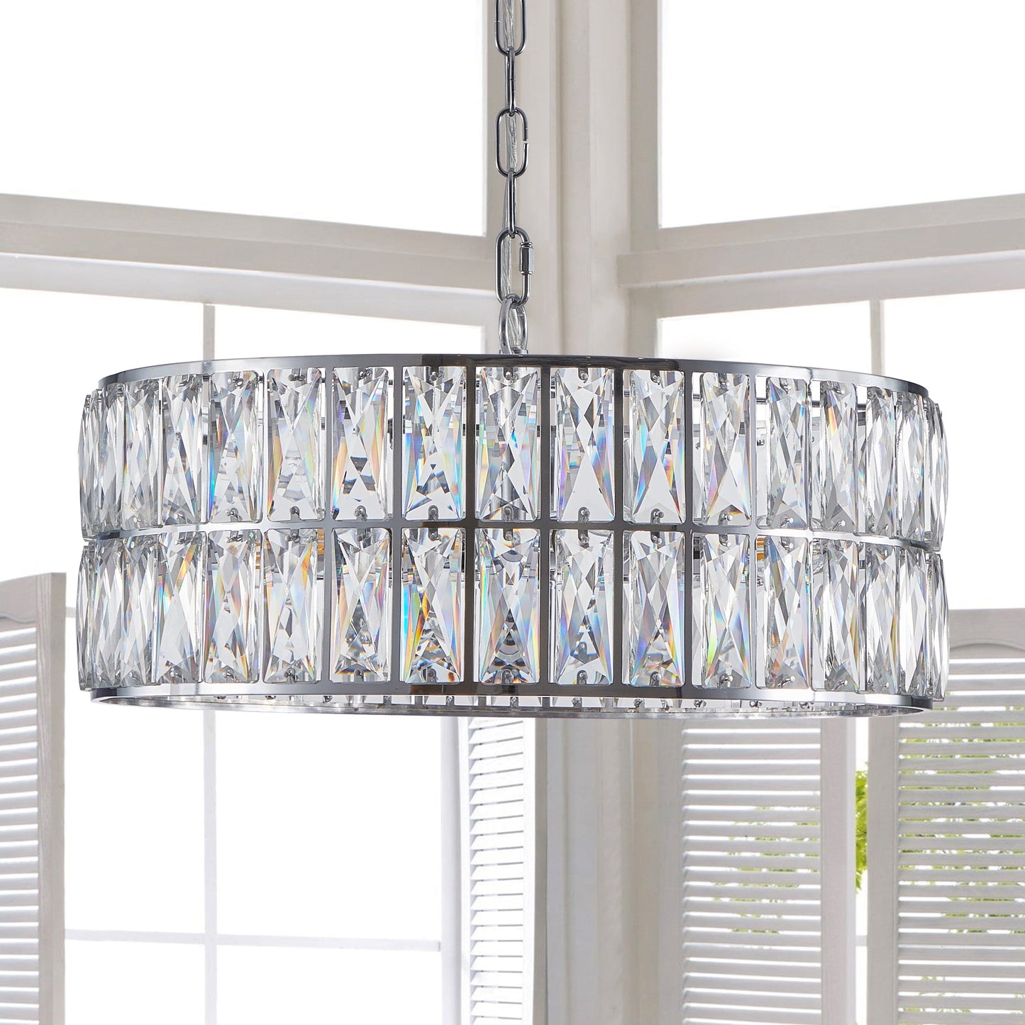 Modern Crystal Drum Chandelier, 6-Light Pendant Lighting Fixture with