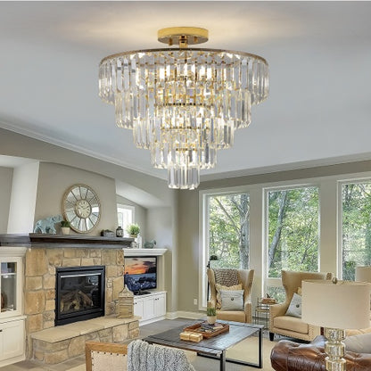 Golden Crystal Chandelier, 5-layer Round Modern Luxury Chandelier