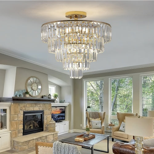 Golden Crystal Chandelier, 5-layer Round Modern Luxury Chandelier