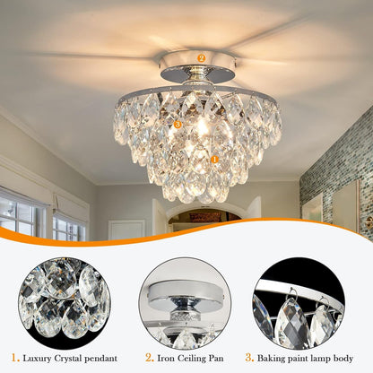 Modern E26 Small Crystal Chandelier Semi Flush Mount Ceiling Light