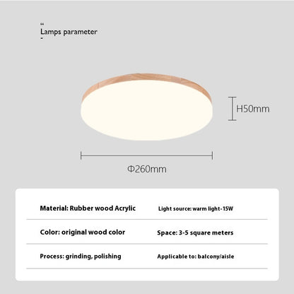 Nordic Style Living Room Simple Modern Ultra-thin Led Round Solid Wood Ceiling Lamp