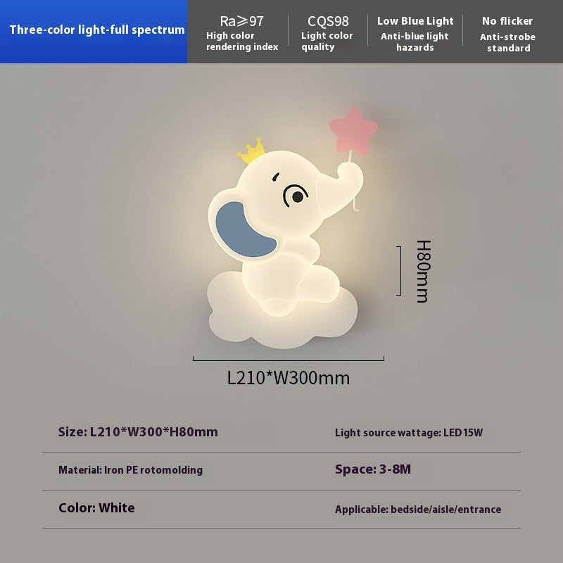Cream Cartoon Elephant Kids Wall Light