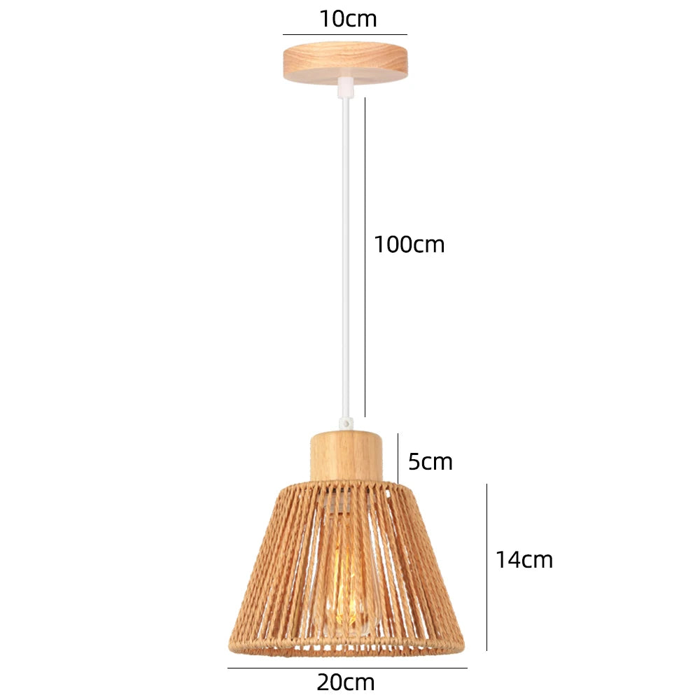 Bohemian Rattan Pendant Light Woven Hemp Hanging Lamp