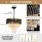 Modern Black Gold 3-Tier Crystal Iron Chandelier