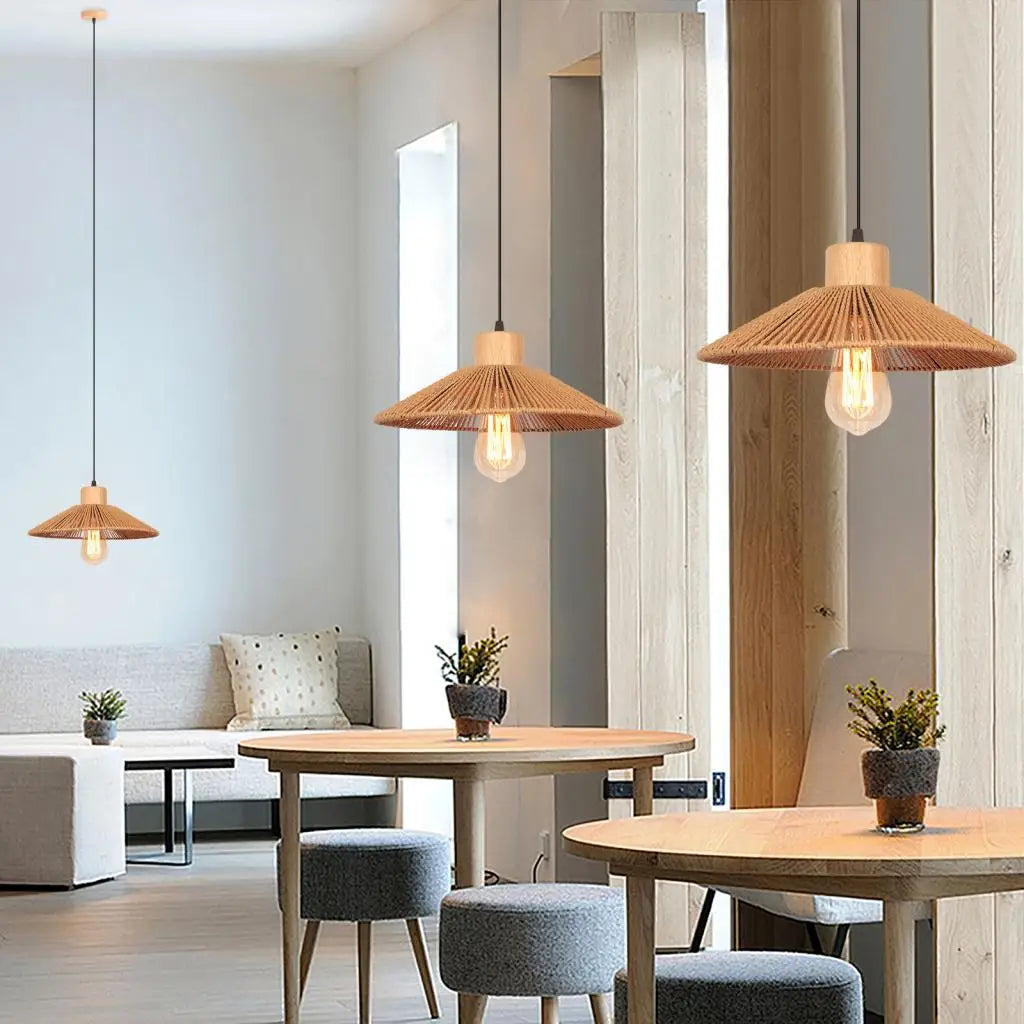Bohemian Rattan Pendant Light Woven Hemp Hanging Lamp