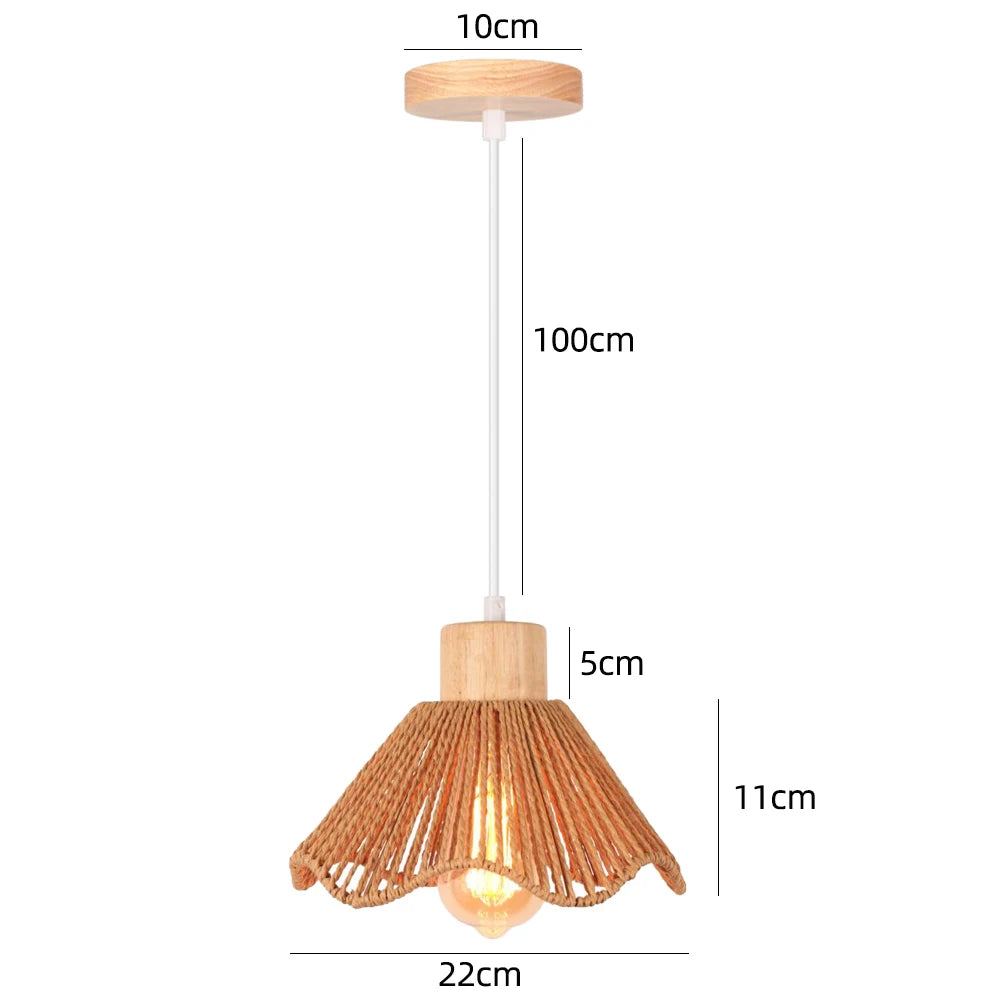 Bohemian Rattan Pendant Light Woven Hemp Hanging Lamp