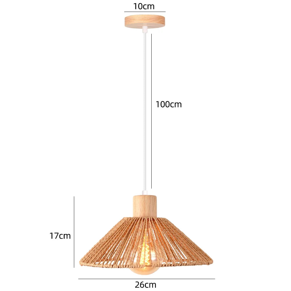 Bohemian Rattan Pendant Light Woven Hemp Hanging Lamp