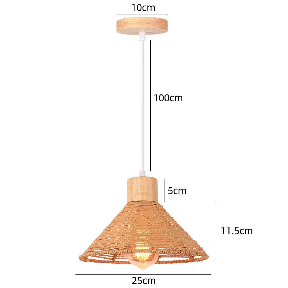 Bohemian Rattan Pendant Light Woven Hemp Hanging Lamp