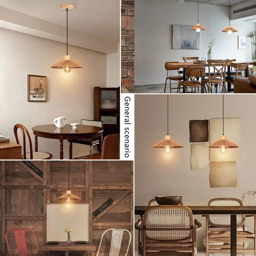 Bohemian Rattan Pendant Light Woven Hemp Hanging Lamp