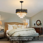 Modern Black Gold 3-Tier Crystal Iron Chandelier