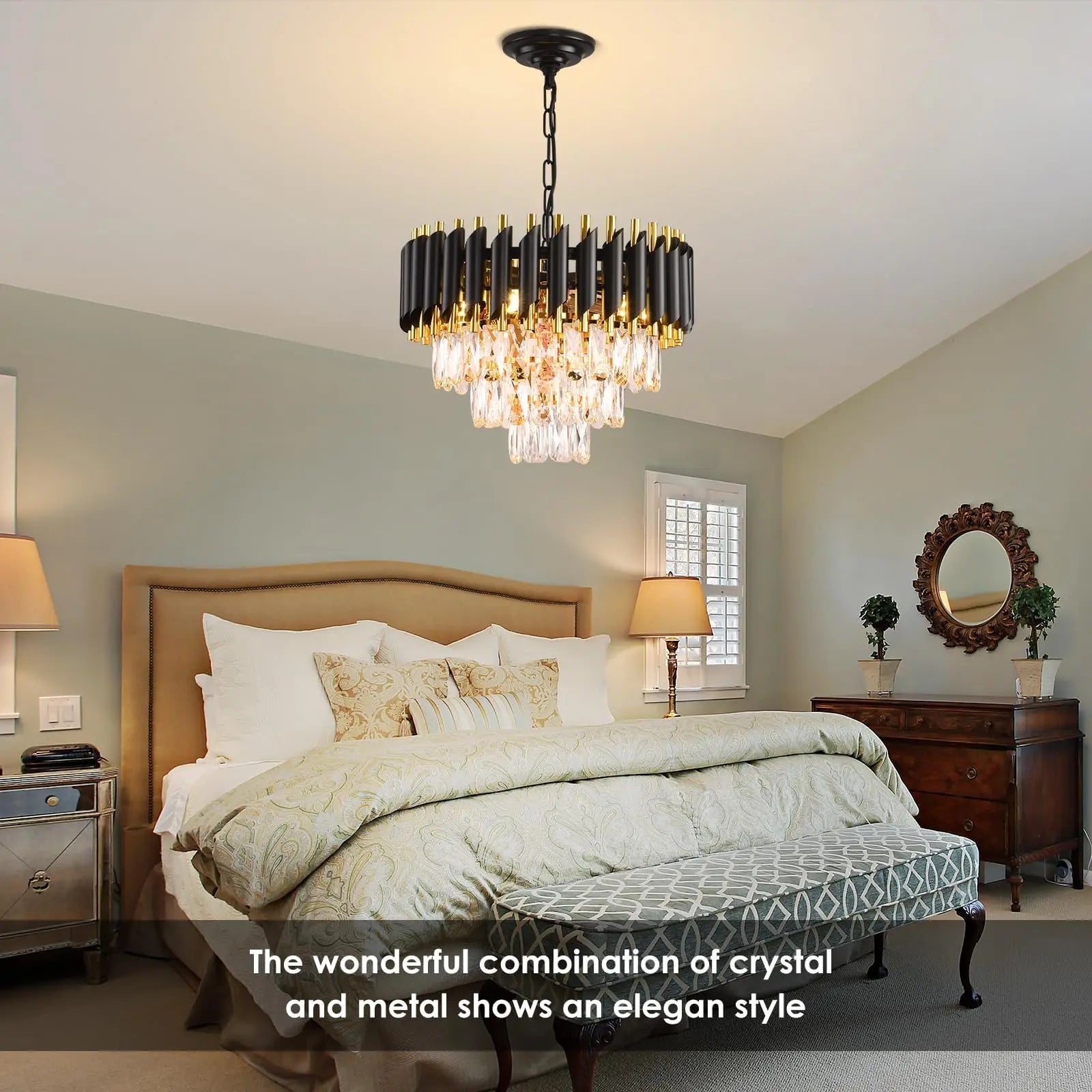Modern Black Gold 3-Tier Crystal Iron Chandelier