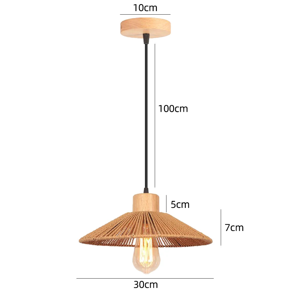 Bohemian Rattan Pendant Light Woven Hemp Hanging Lamp