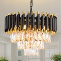 Modern Black Gold 3-Tier Crystal Iron Chandelier