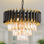 Modern Black Gold 3-Tier Crystal Iron Chandelier