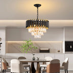 Modern Black Gold 3-Tier Crystal Iron Chandelier