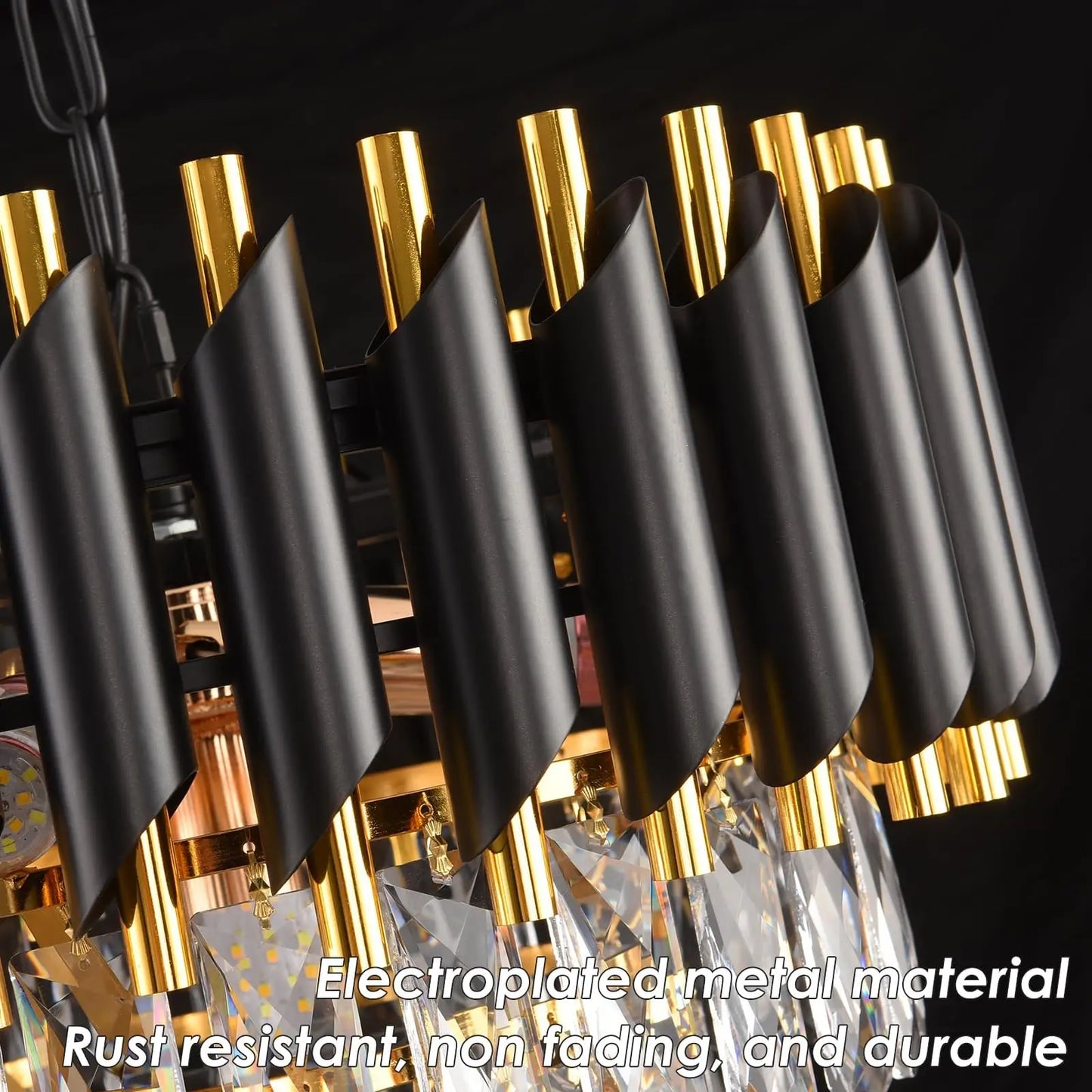 Modern Black Gold 3-Tier Crystal Iron Chandelier