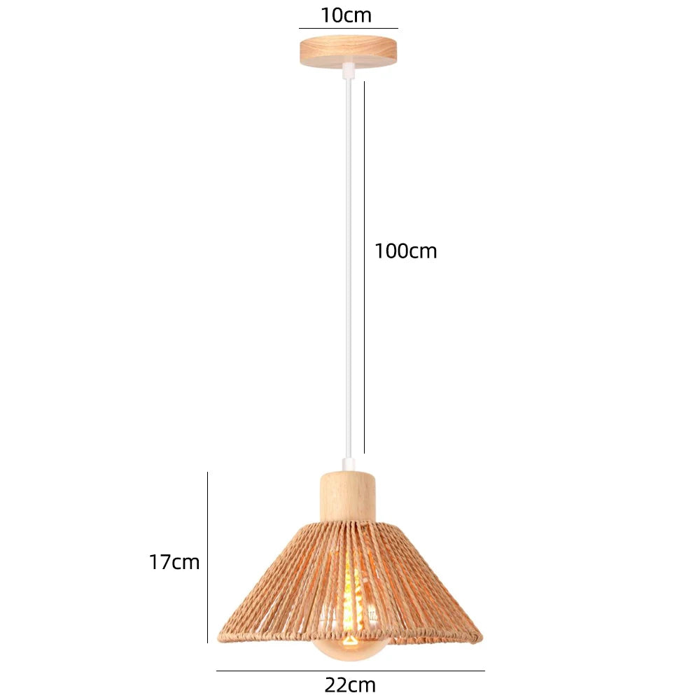 Bohemian Rattan Pendant Light Woven Hemp Hanging Lamp