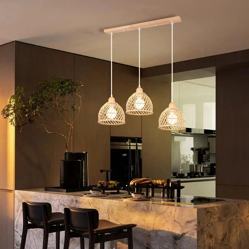 Bohemian Rattan Pendant Light for Kitchen & Dining